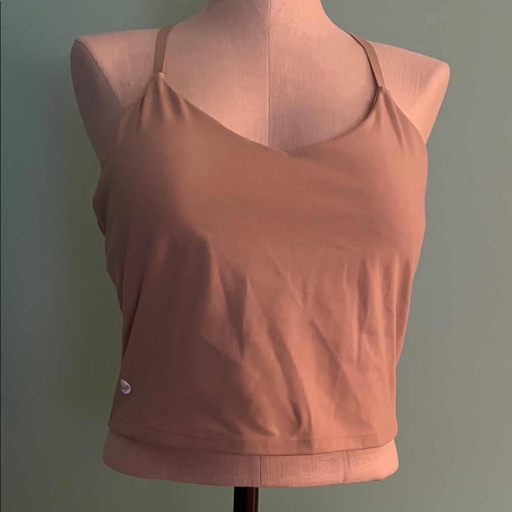 Spaghetti Strap Crop Tank Top in Beige 
Senita. XL